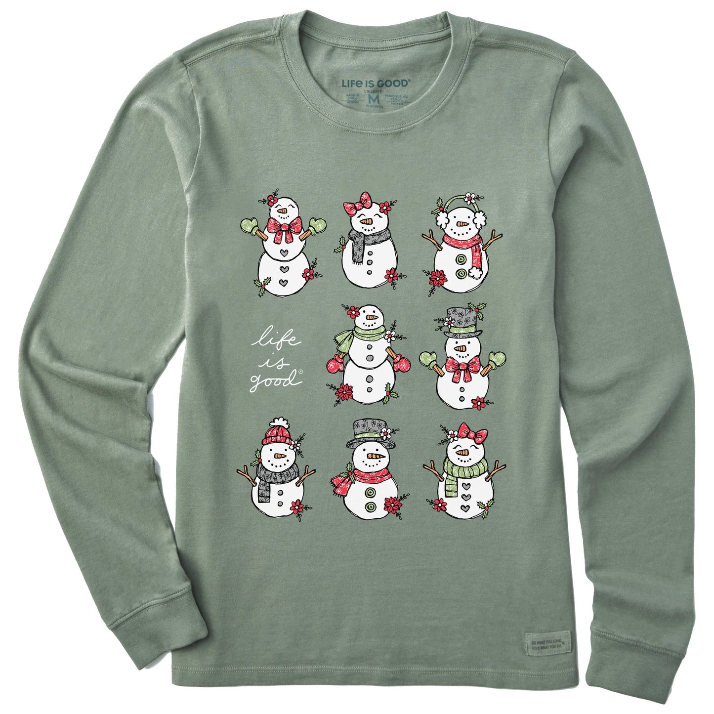 Women's Xmas Snowman Grid Long Sleeve Crusher Tee