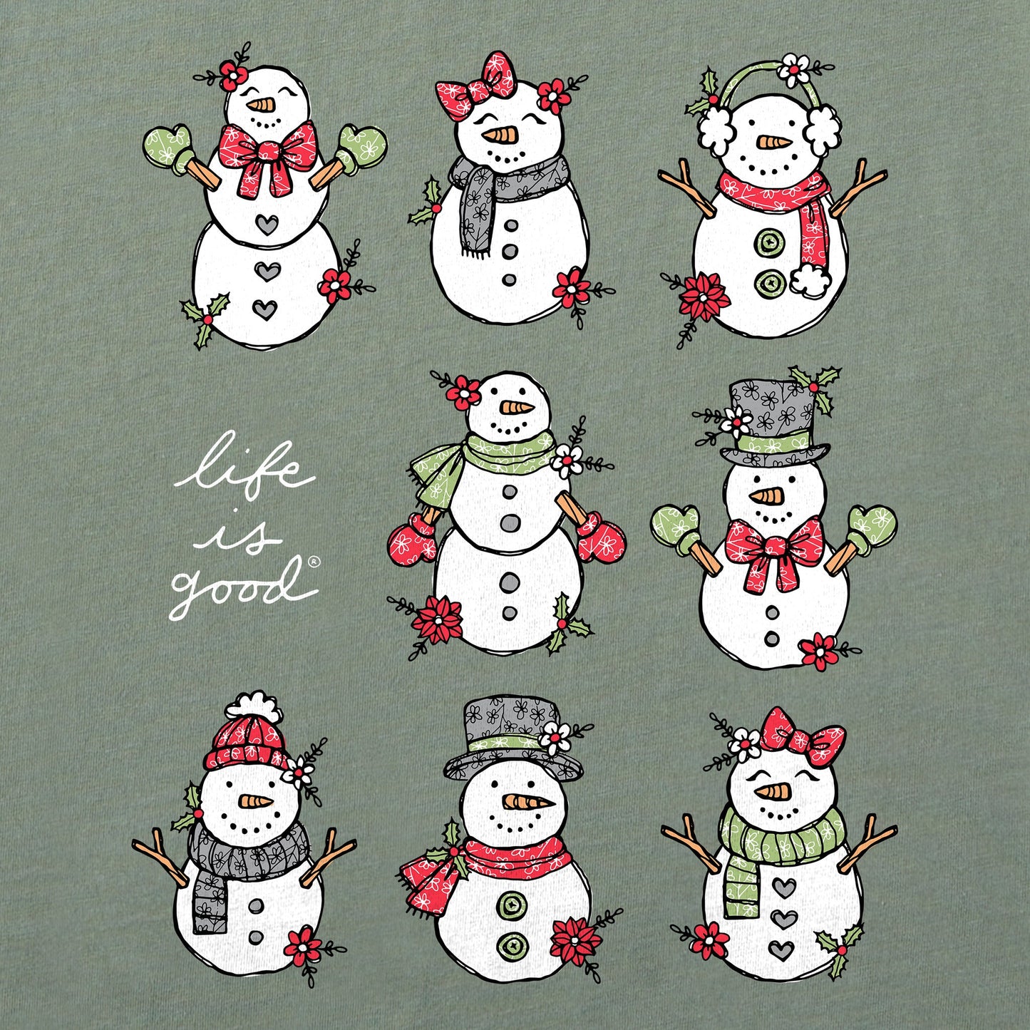 Women's Xmas Snowman Grid Long Sleeve Crusher Tee