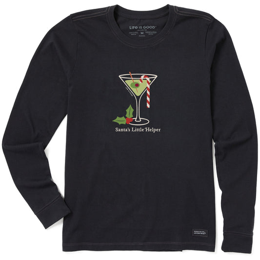 Women's Santa's Little Helper Martini Long Sleeve Crusher Tee