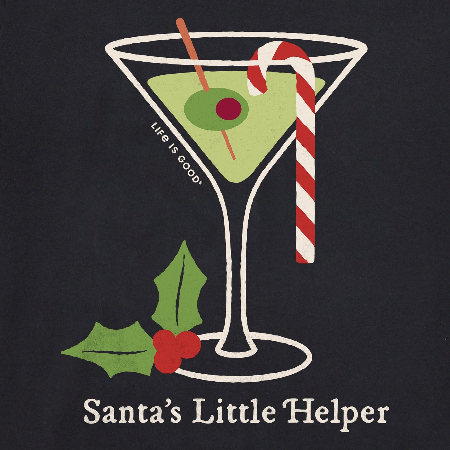 Women's Santa's Little Helper Martini Long Sleeve Crusher Tee