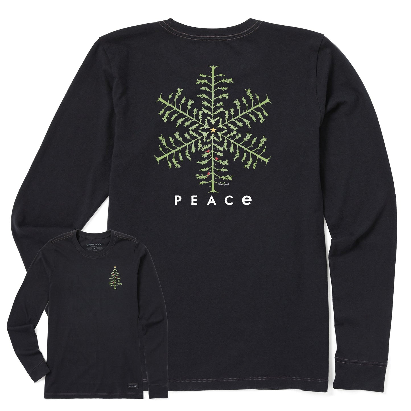 Women's Snowflake Peace Trees Long Sleeve Crusher Tee