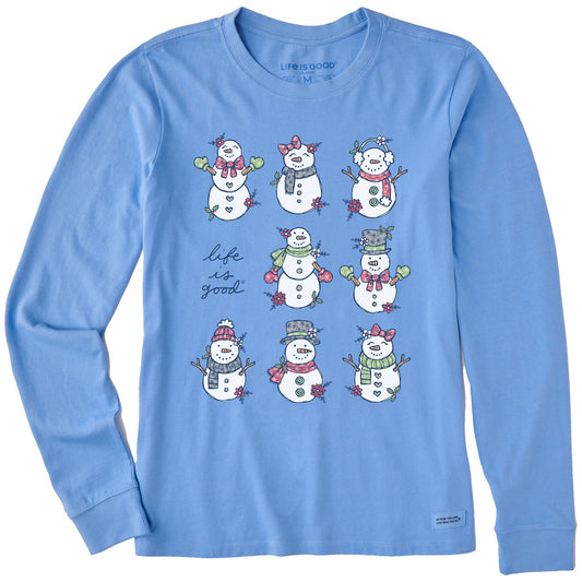 Women's Xmas Snowman Grid Long Sleeve Crusher Tee