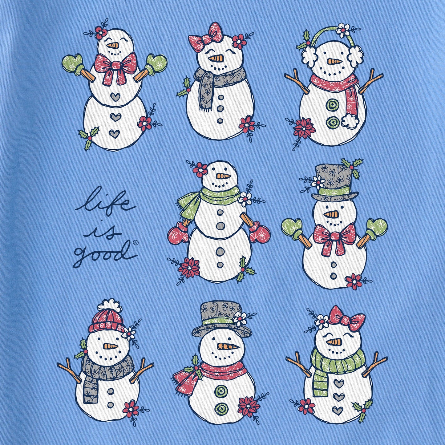 Women's Xmas Snowman Grid Long Sleeve Crusher Tee