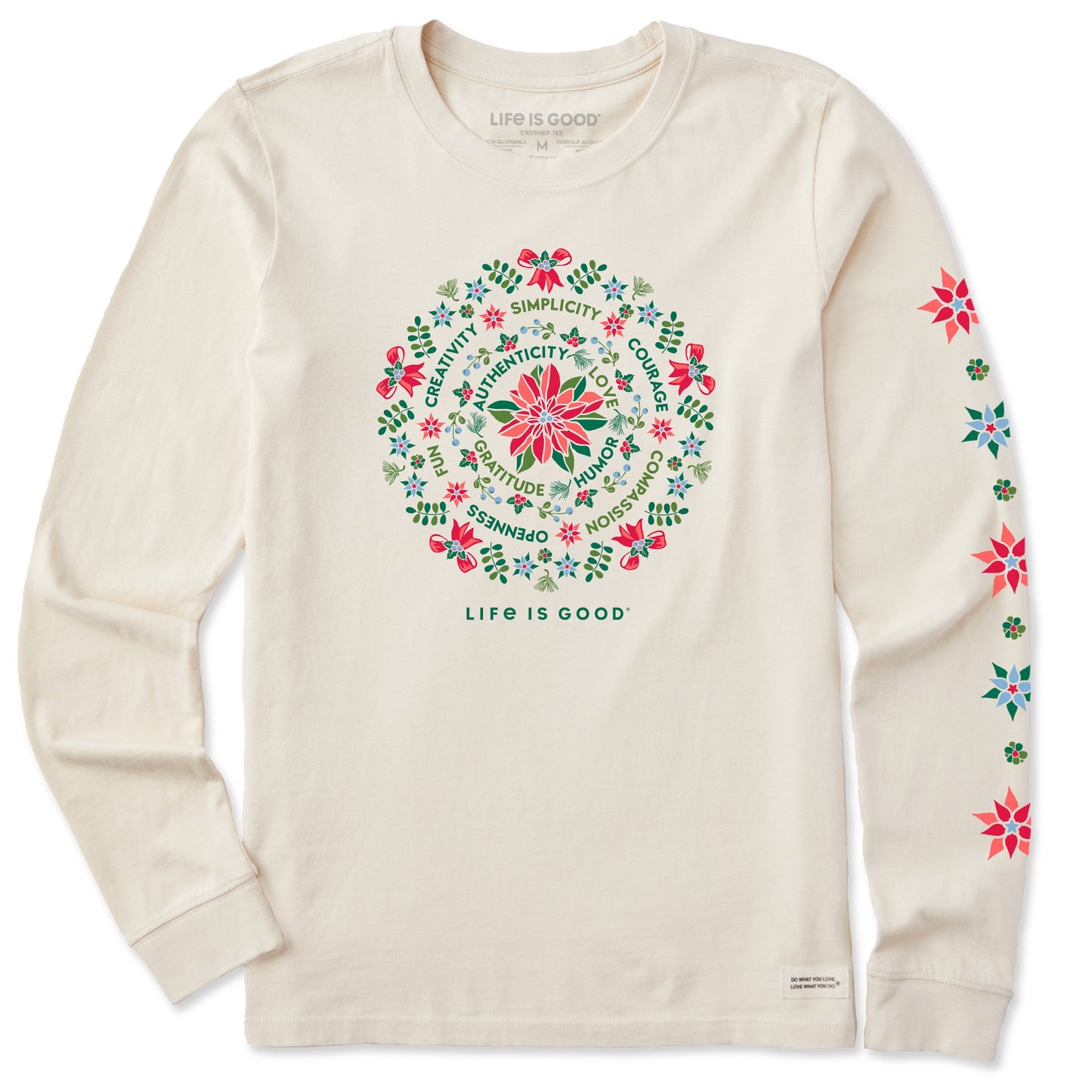 Women's Poinsettia Mandala Long Sleeve Crusher Tee