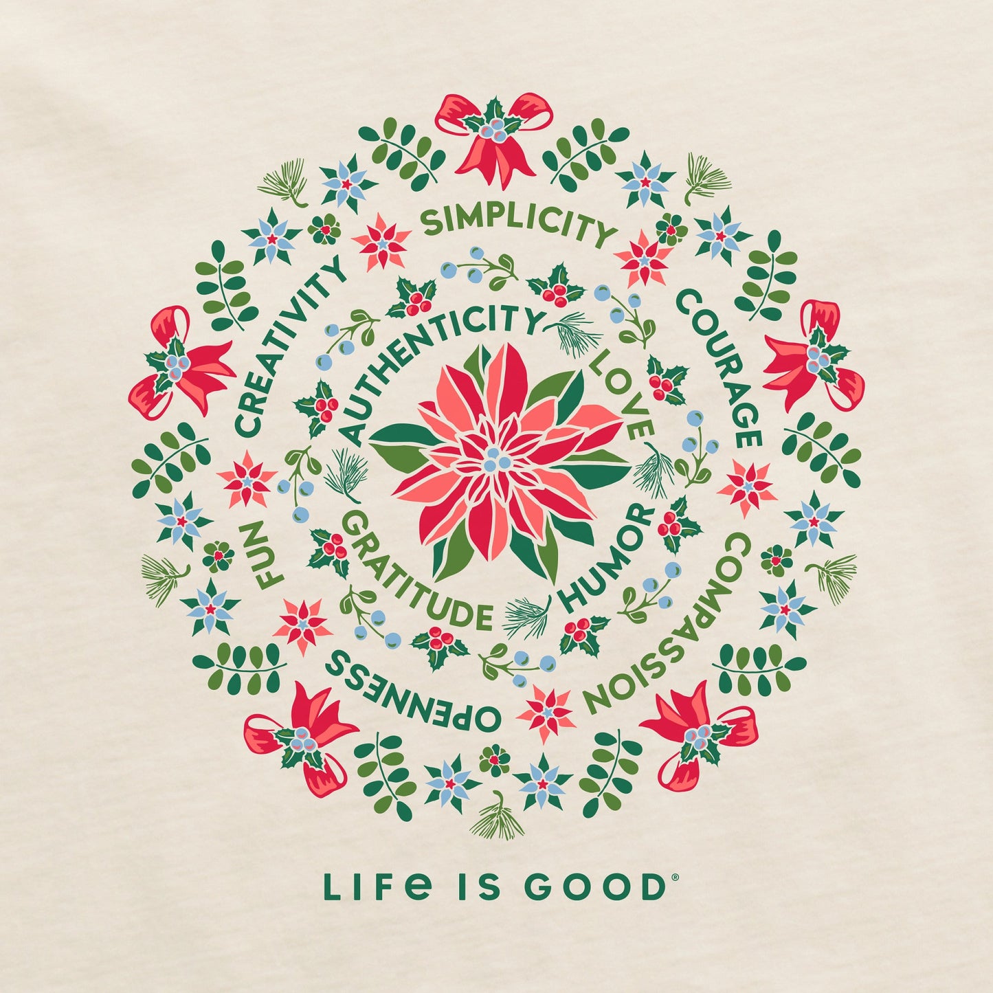 Women's Poinsettia Mandala Long Sleeve Crusher Tee