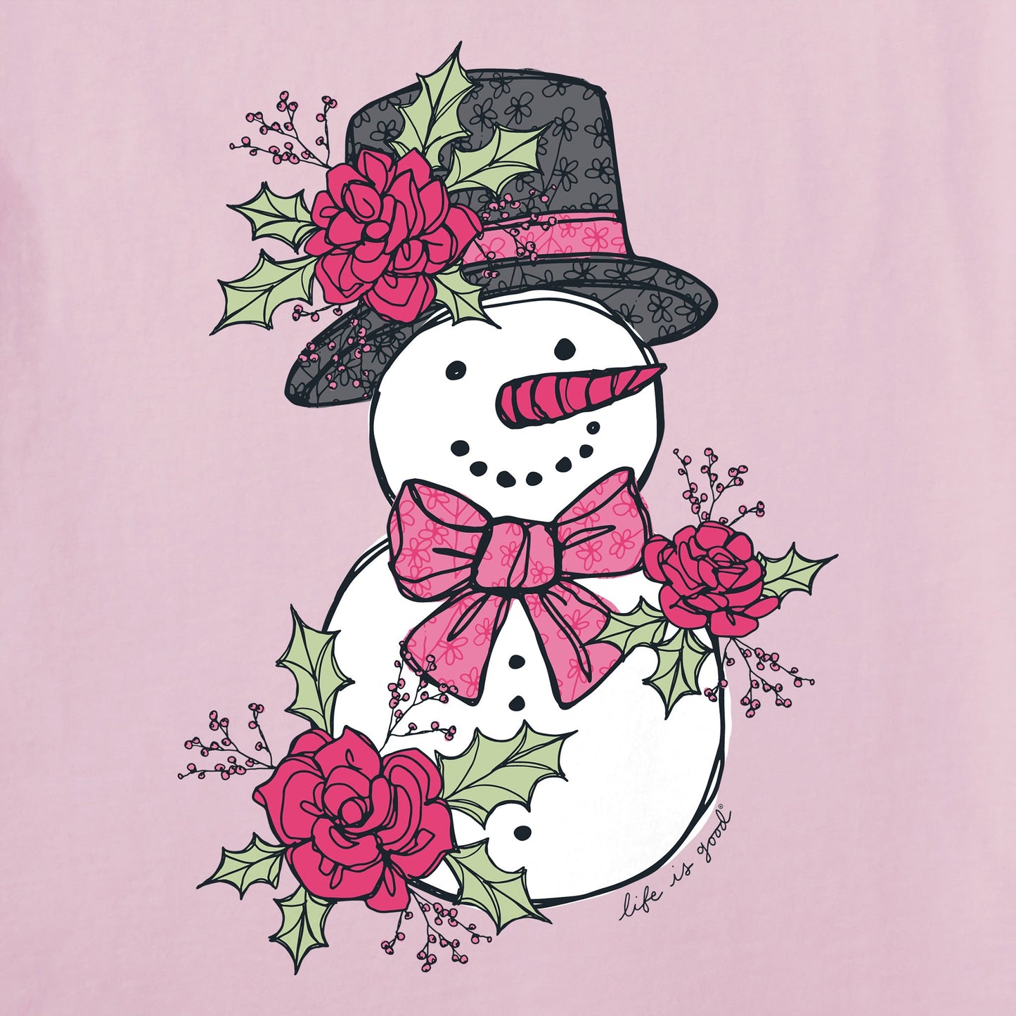 Women's Floral Snowman Short Sleeve Crusher Vee
