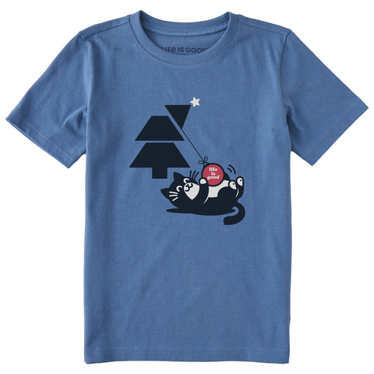 Kids Tuxedo Cat Xmas Tree Ornament Short Sleeve Crusher Tee