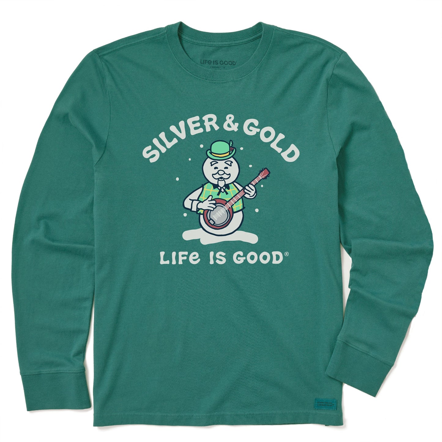 Kids Silver & Gold Snowman Long Sleeve Crusher Tee
