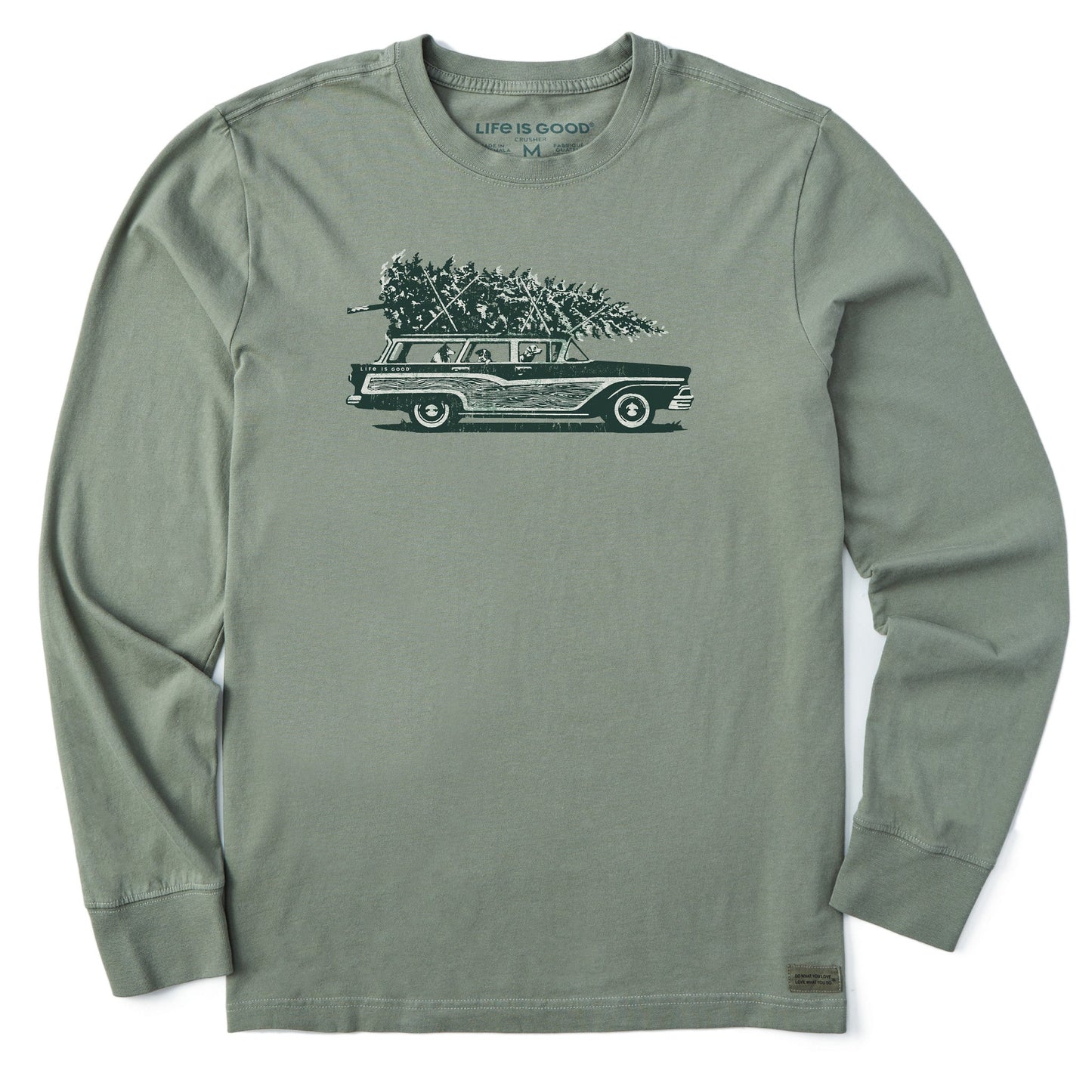 Men's Photo Christmas Tree Wagon Long Sleeve Crusher Tee