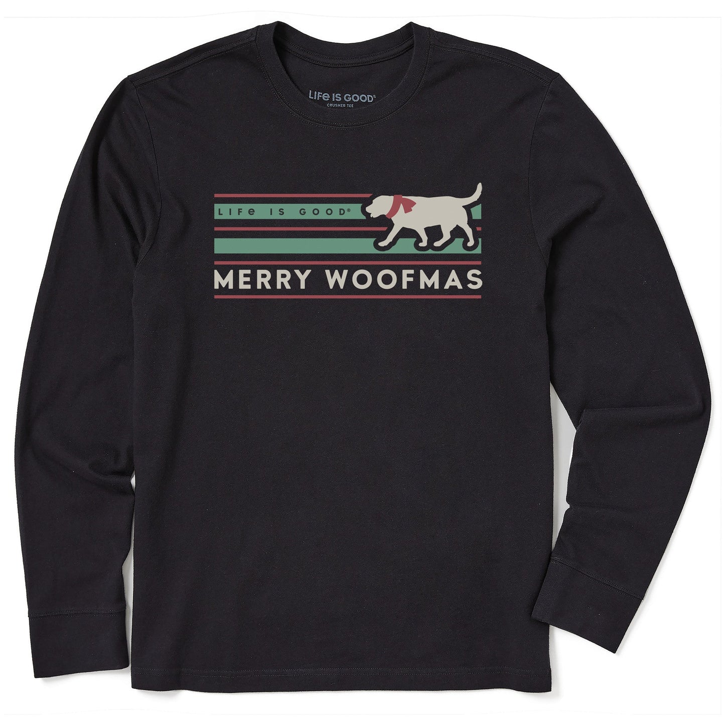 Men's Merry Woofmas Stripes Long Sleeve Crusher Tee