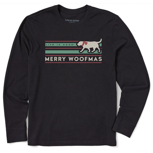 Men's Merry Woofmas Stripes Long Sleeve Crusher Tee