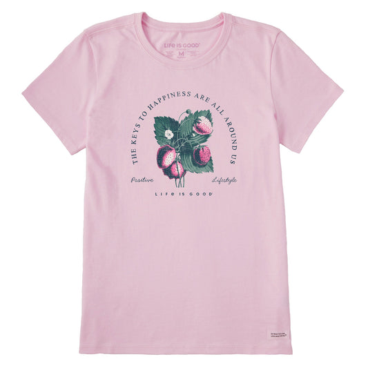 Women's Antique Keys to Happiness Flowers Short Sleeve Tee