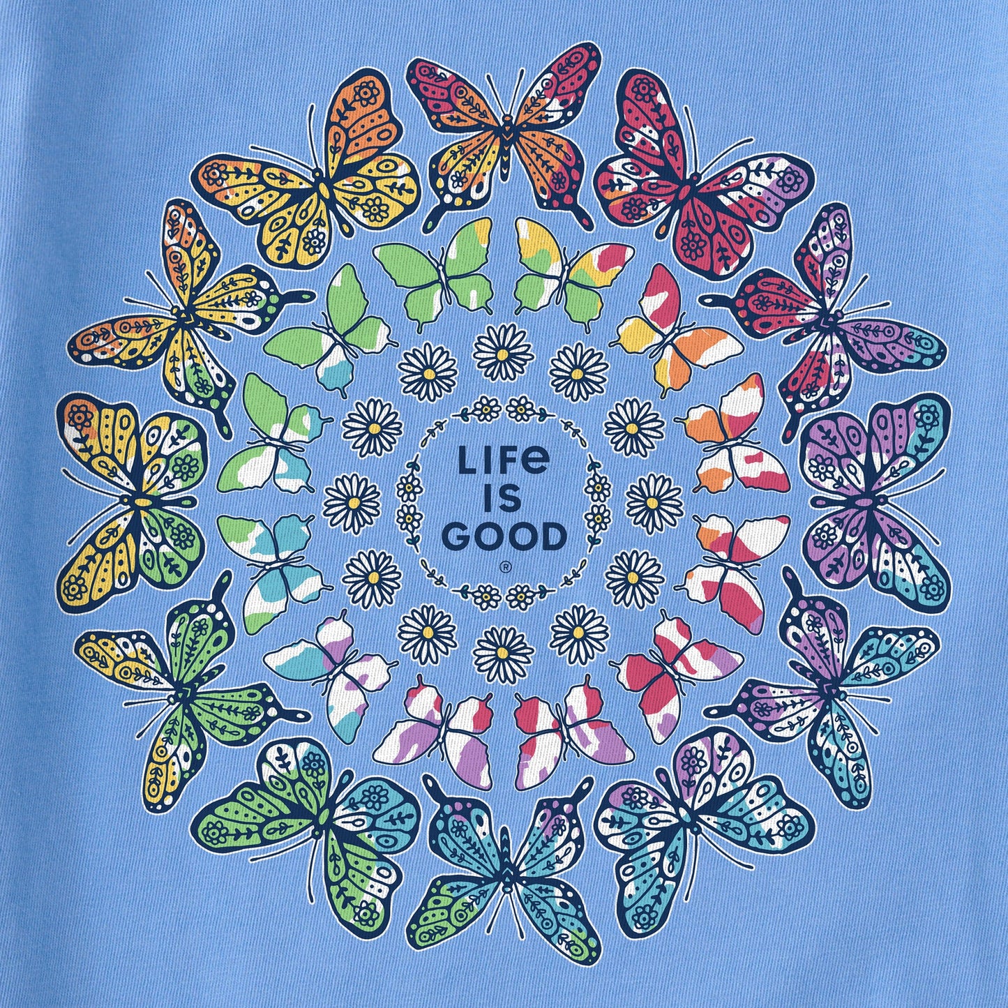 Women's Tie Dye Butterfly Daisy Mandala Short Sleeve Tee