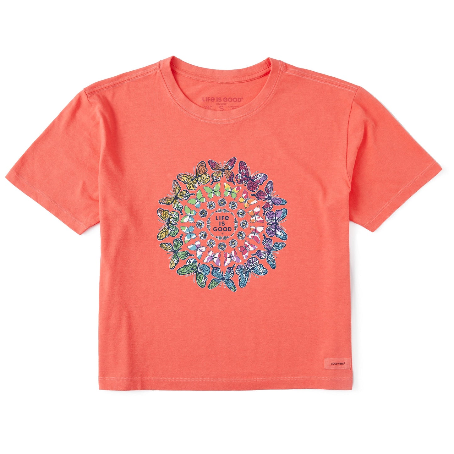 Women's Tie Dye Butterfly Daisy Mandala Short Sleeve Crusher Boxy Tee