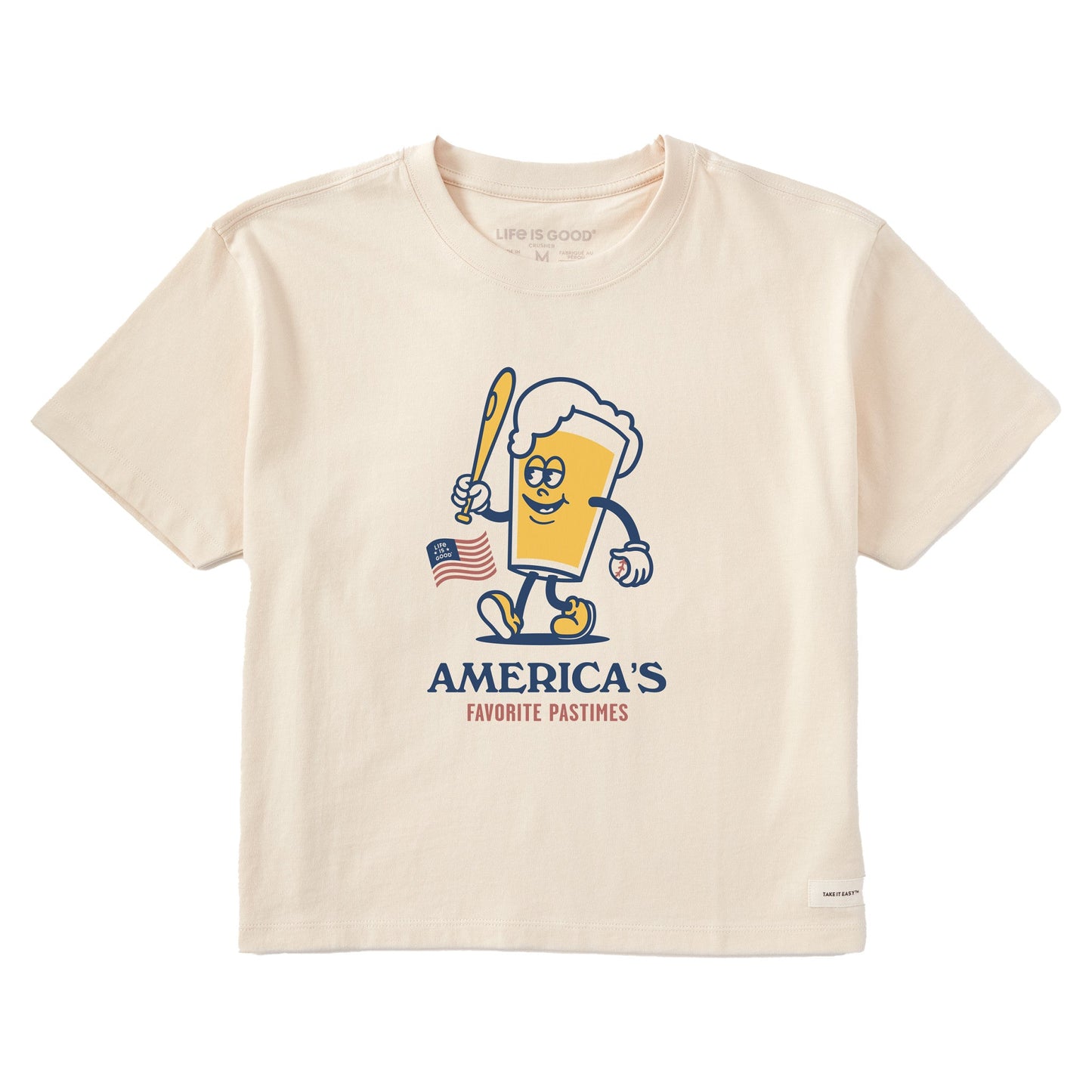 Women's America's Favorite  Baseball Beer Short Sleeve Crusher Boxy Tee