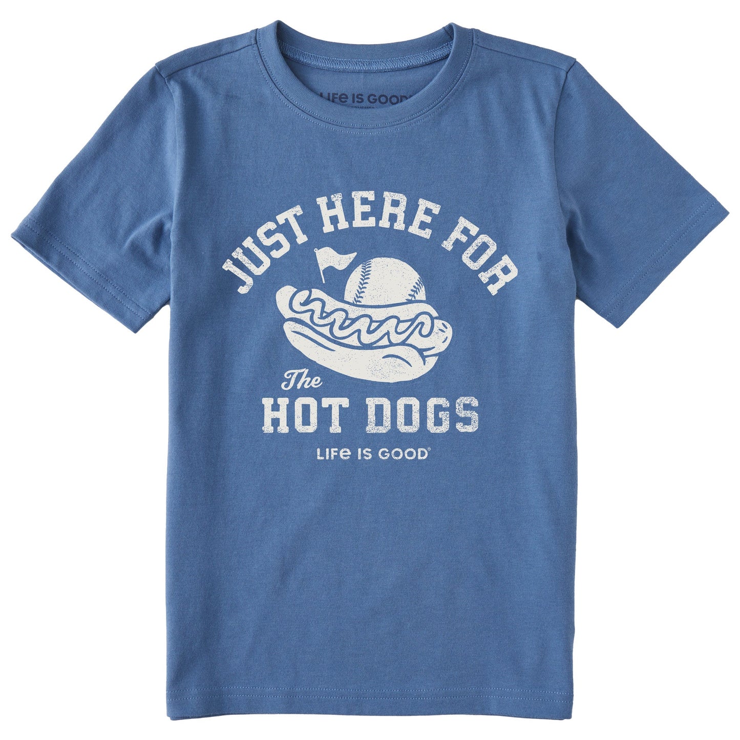 Kids Here for the Hot Dogs Baseball Short Sleeve Crusher Tee