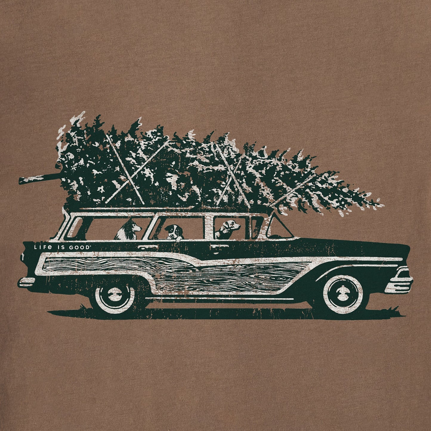 Men's Photo Christmas Tree Wagon Short Sleeve Crusher Tee