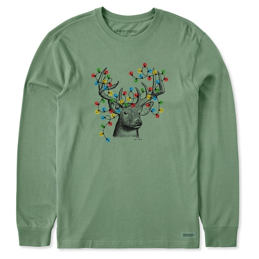 Men's Buck Head Xmas Lights Long Sleeve Crusher Tee