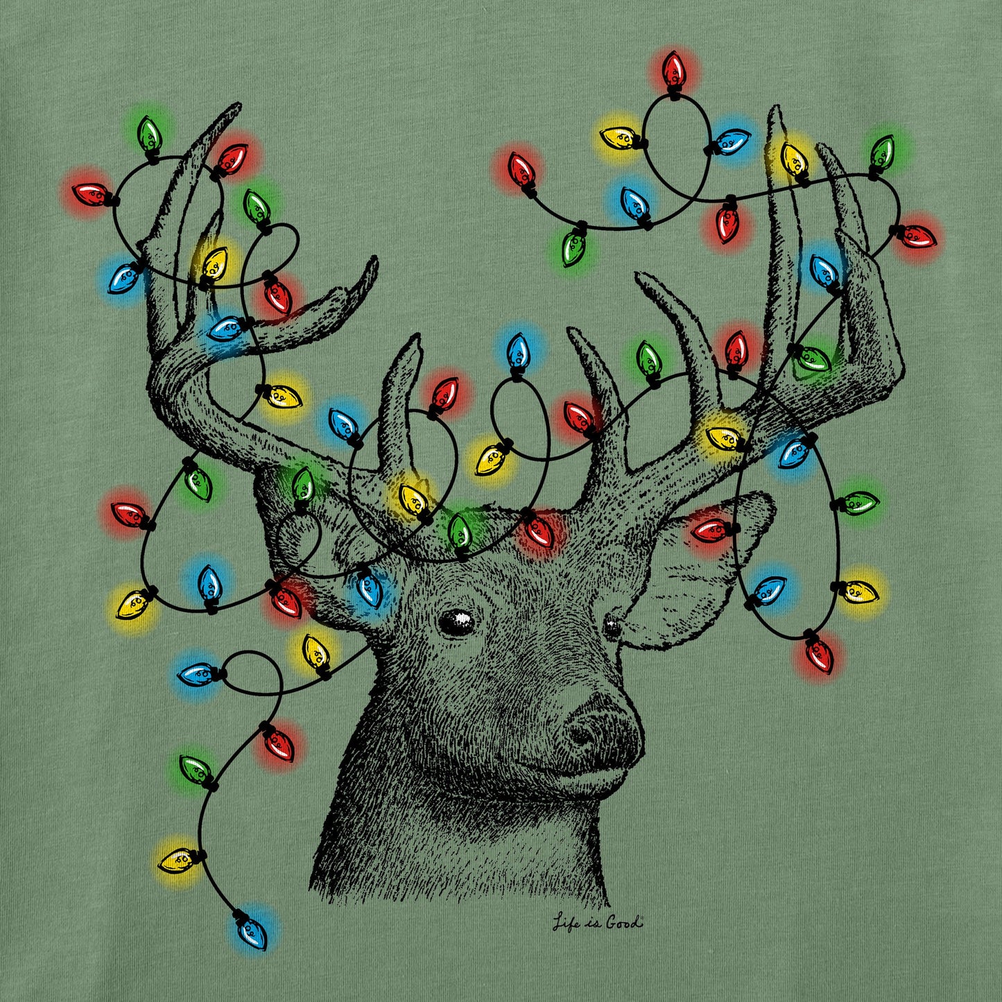Men's Buck Head Xmas Lights Long Sleeve Crusher Tee