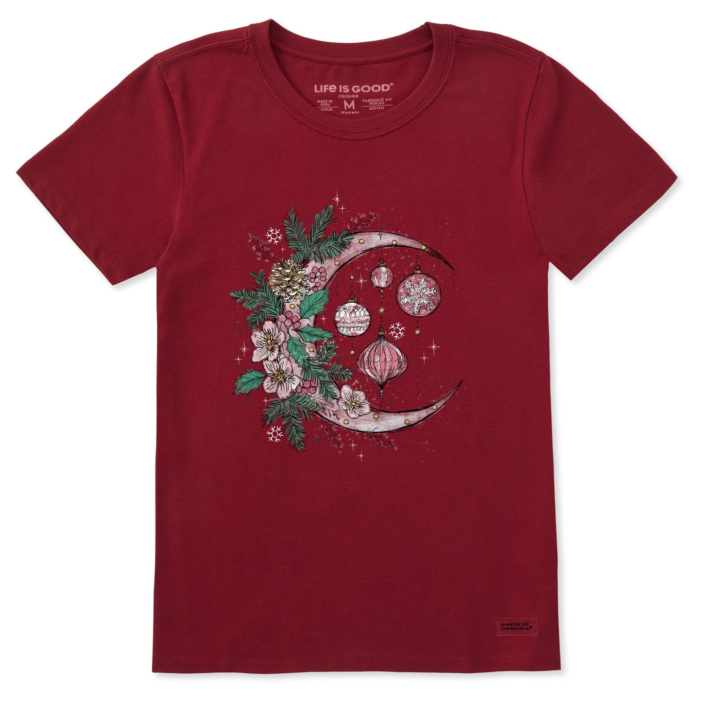 Women's Christmas Ornament Moon Short Sleeve Crusher Tee