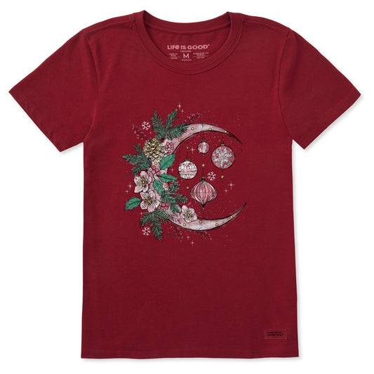 Women's Christmas Ornament Moon Short Sleeve Crusher Tee