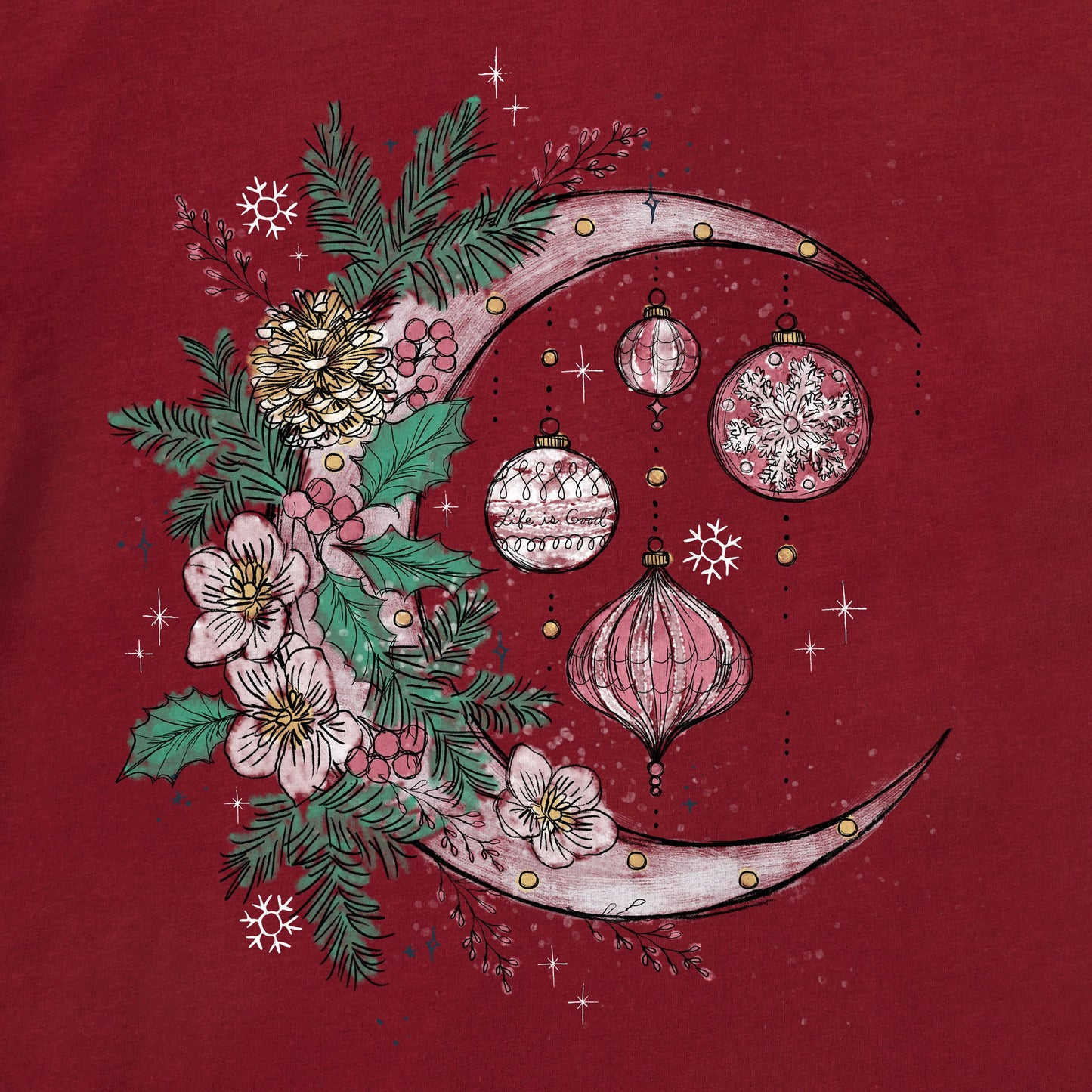 Women's Christmas Ornament Moon Short Sleeve Crusher Tee