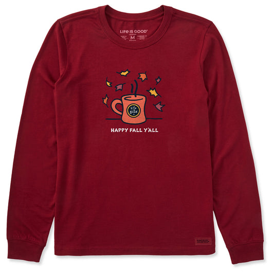 Women's Happy Fall Y'all Mug Long Sleeve Crusher Tee