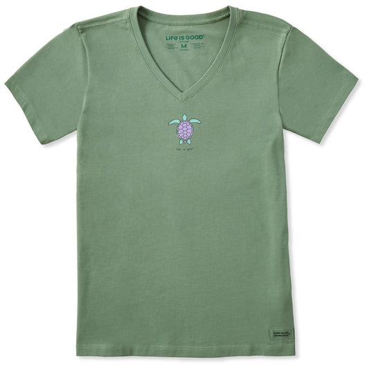 Women's Watercolor Turtle Short Sleeve Crusher Vee