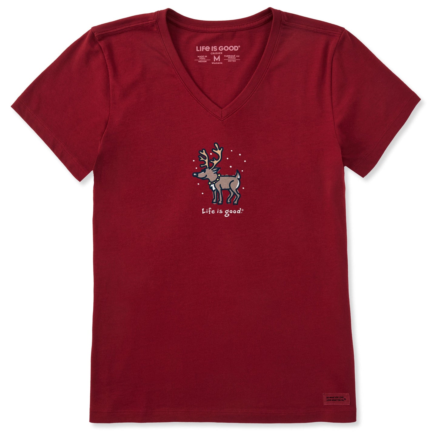 Women's Snowy Reindeer Short Sleeve Crusher Vee
