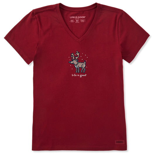 Women's Snowy Reindeer Short Sleeve Crusher Vee