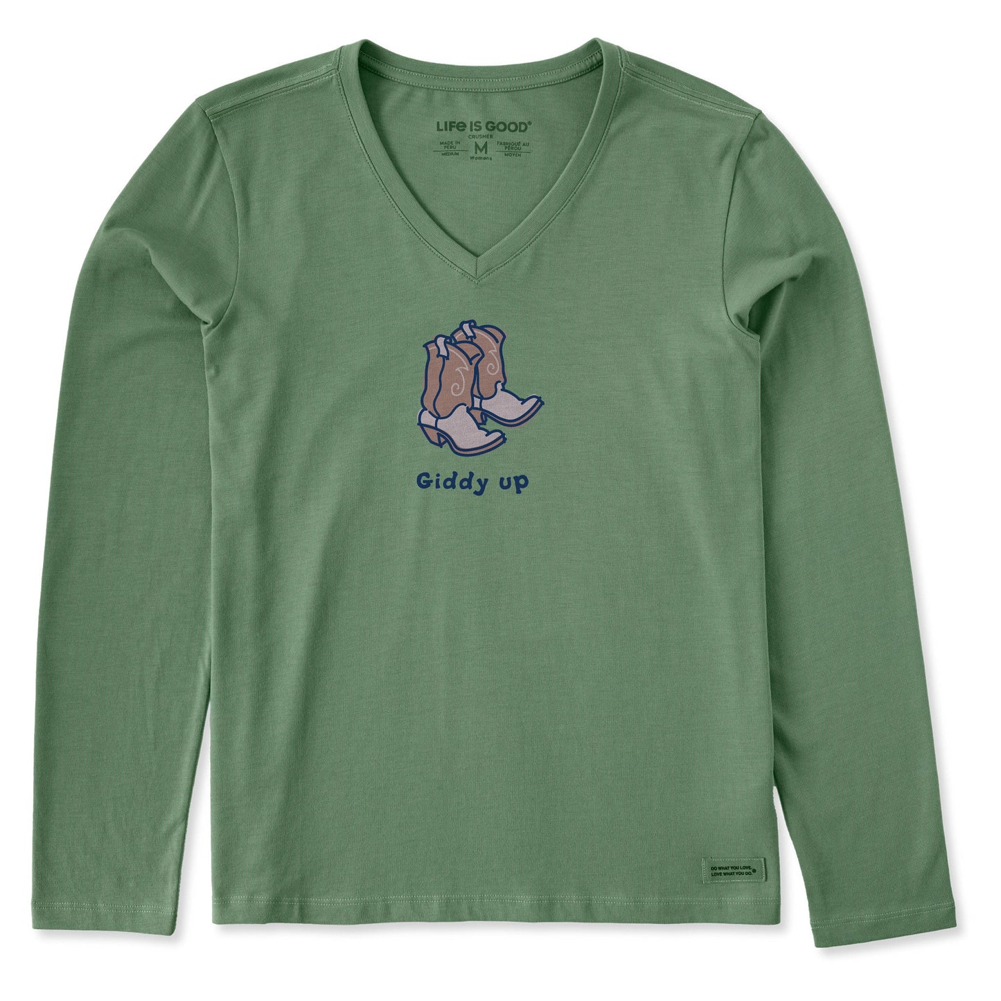 Women's Giddy Up Cowboy Boots Long Sleeve Crusher Vee