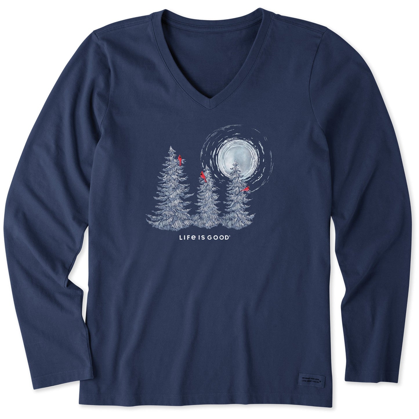 Women's Snowy Pines with Cardinals Long Sleeve Crusher Vee