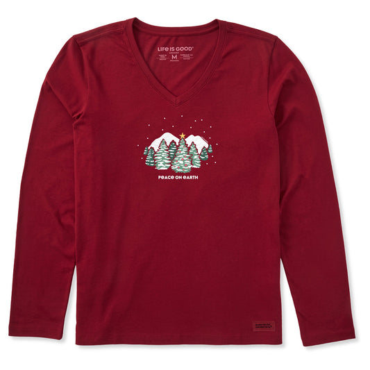 Women's Snowy Xmas Long Sleeve Crusher Vee