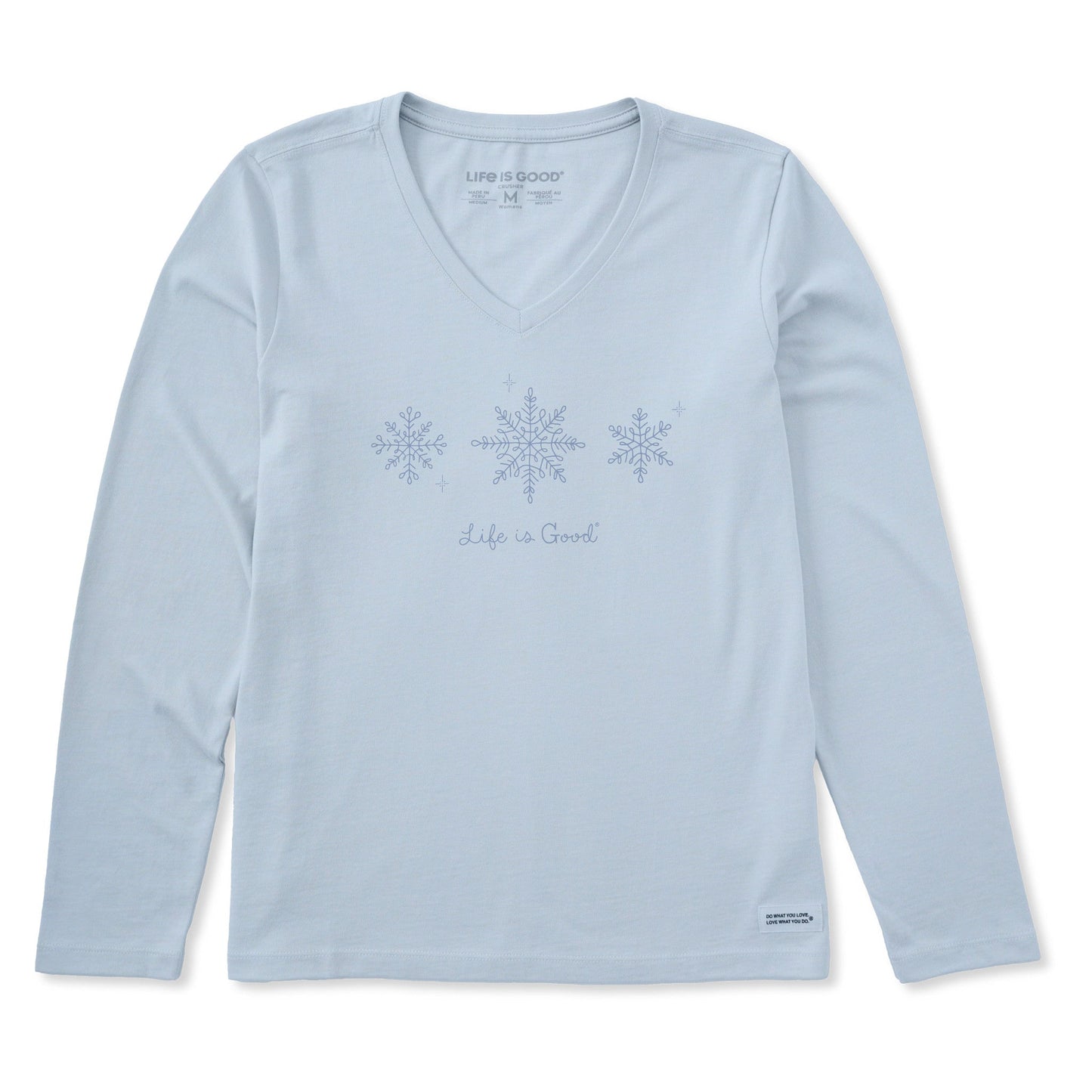 Women's Three Doodle Snowflakes Long Sleeve Crusher Vee