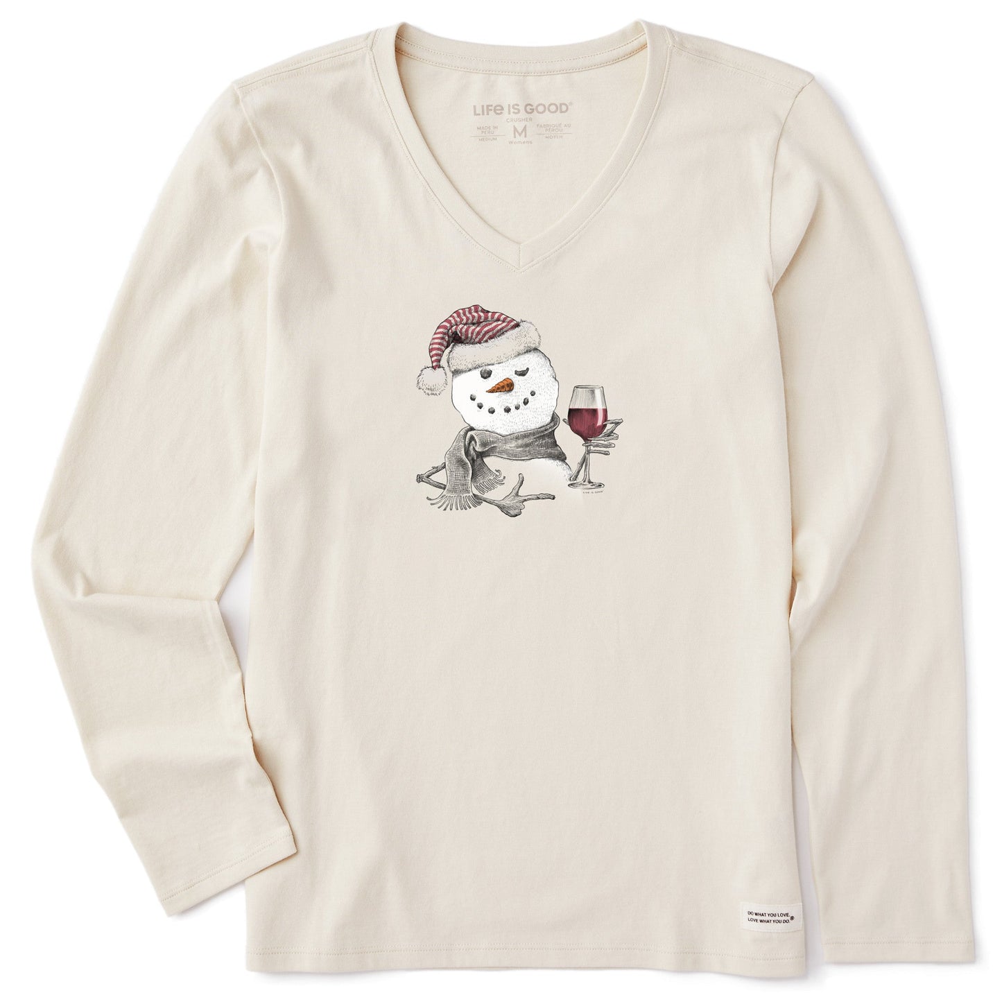 Women's Snowman w Red Wine Long Sleeve Crusher Vee