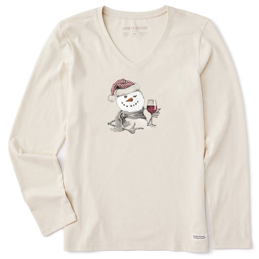 Women's Snowman w Red Wine Long Sleeve Crusher Vee