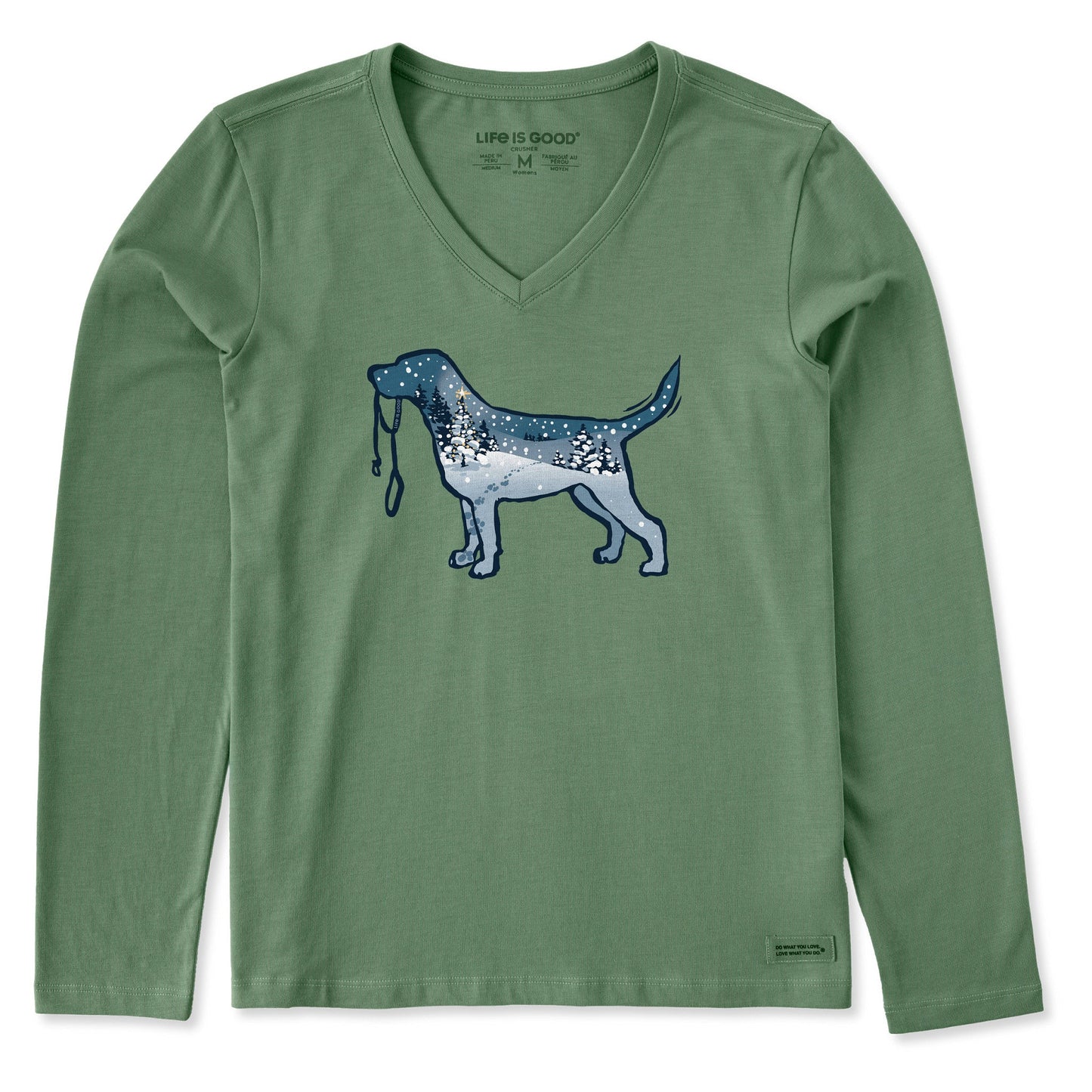 Women's Snowscape Dog Long Sleeve Crusher Vee