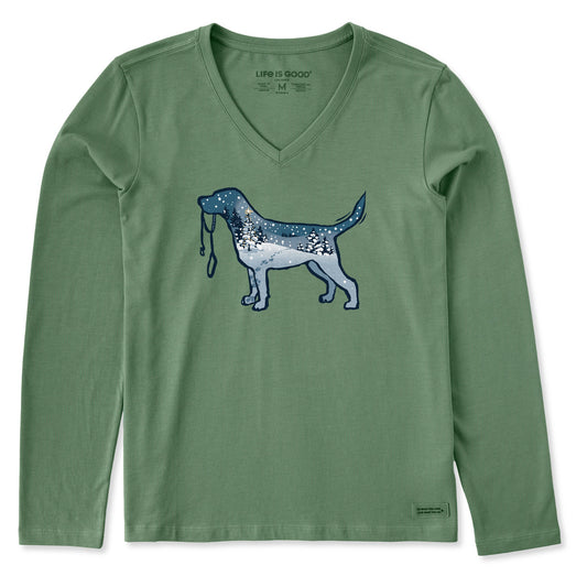 Women's Snowscape Dog Long Sleeve Crusher Vee