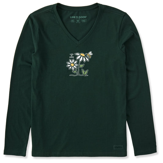 Women's Bee Daisy Long Sleeve Crusher Vee