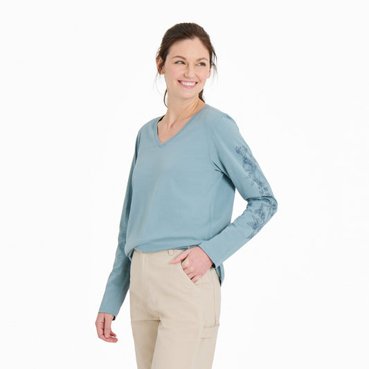 Women's Blossom Branches Long Sleeve Crusher-LITE Vee
