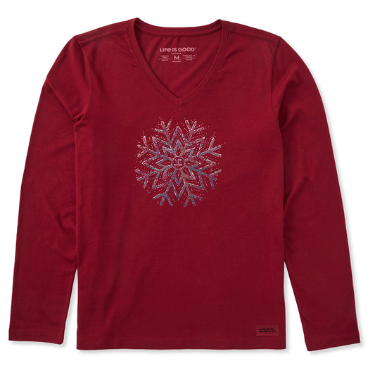 Women's Sparkle Snowflake Long Sleeve Crusher-LITE Vee