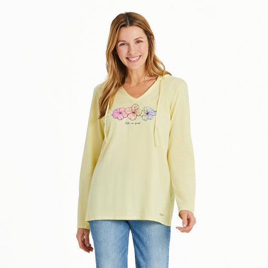 Women's 3 Hibiscuses Long Sleeve Crusher-LITE Hooded Tee