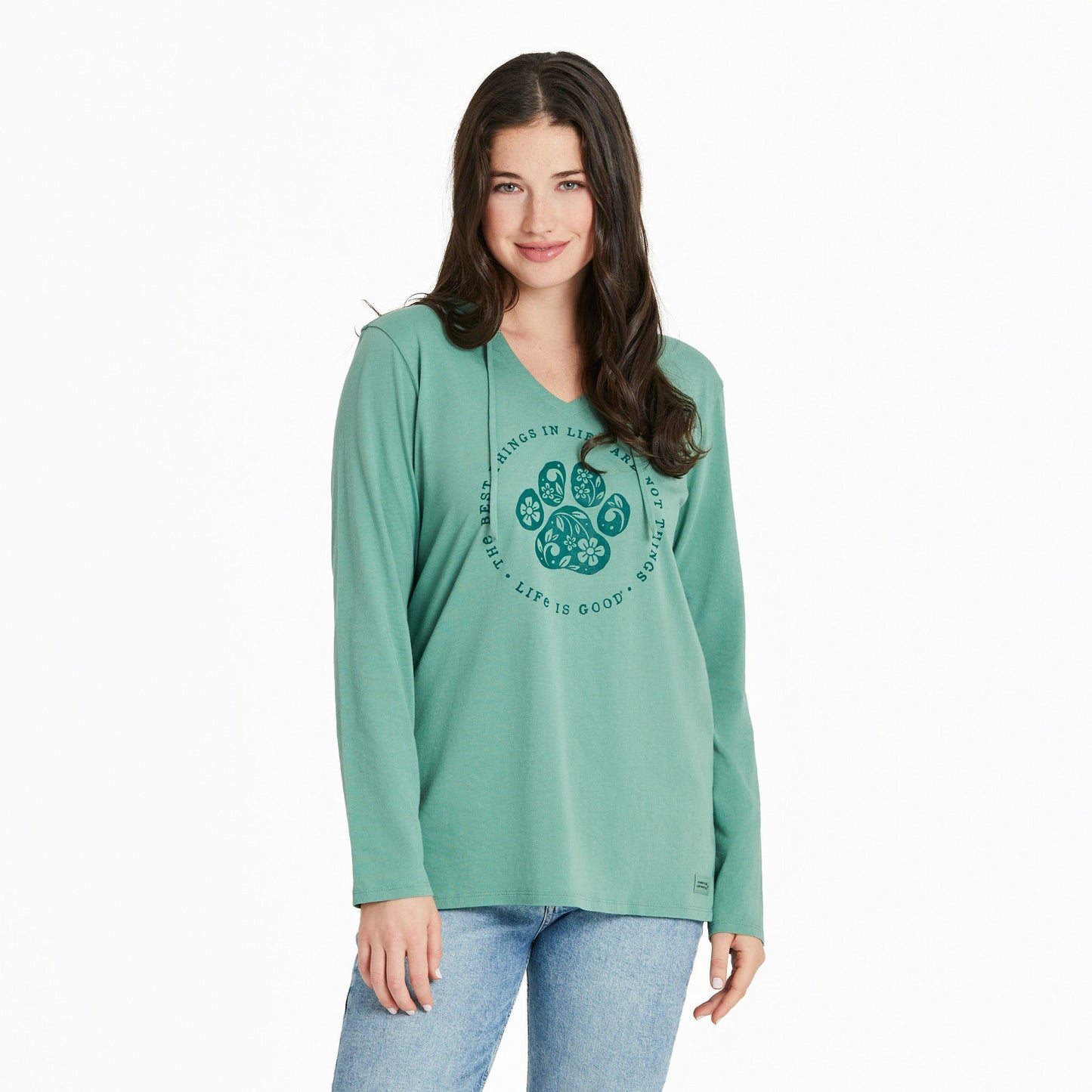 Women's Best Things Floral Paw Long Sleeve Crusher-LITE Hooded Tee