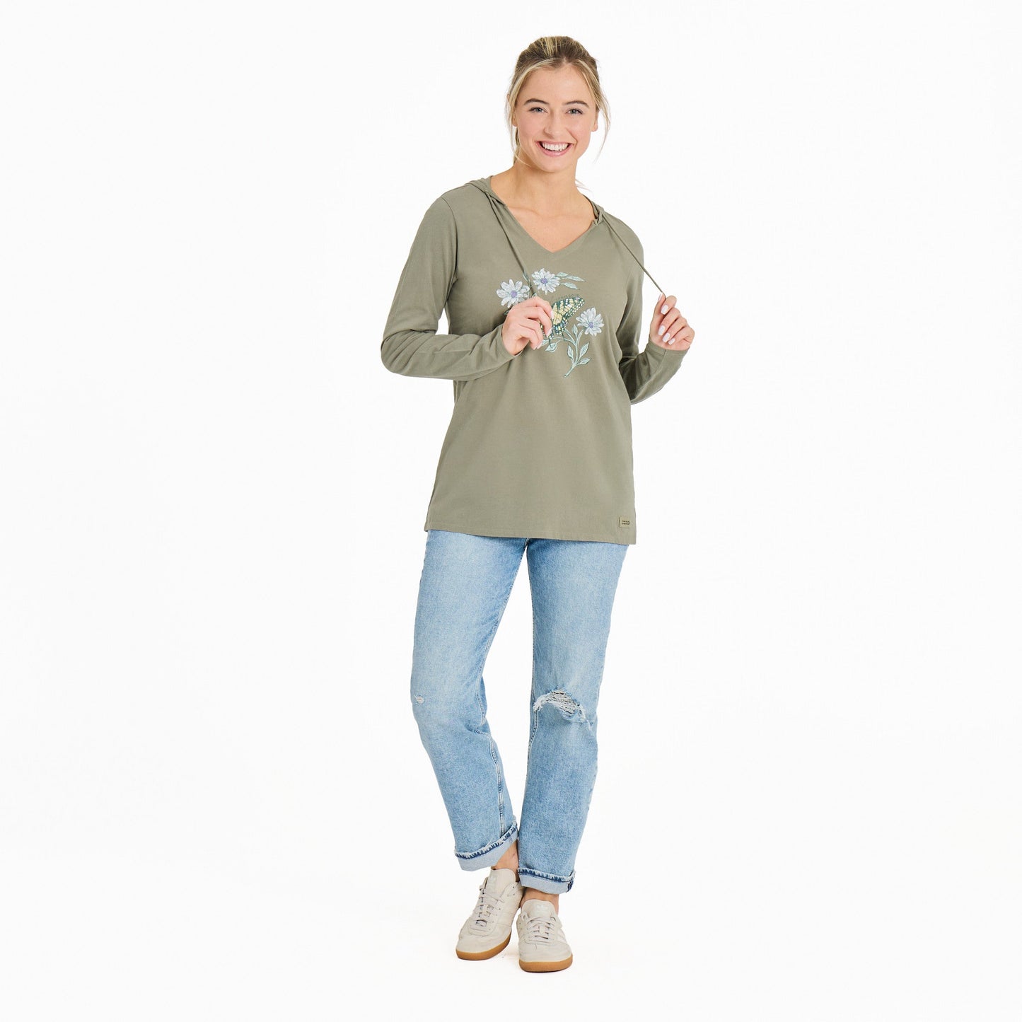 Women's Tiger Butterfly & Daisies Long Sleeve Crusher-LITE Hooded Tee