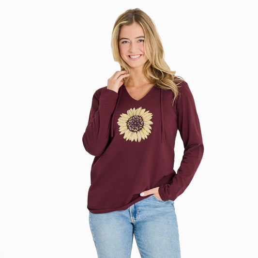 Women's Detailed Sunflower Long Sleeve Crusher-LITE Hooded Tee