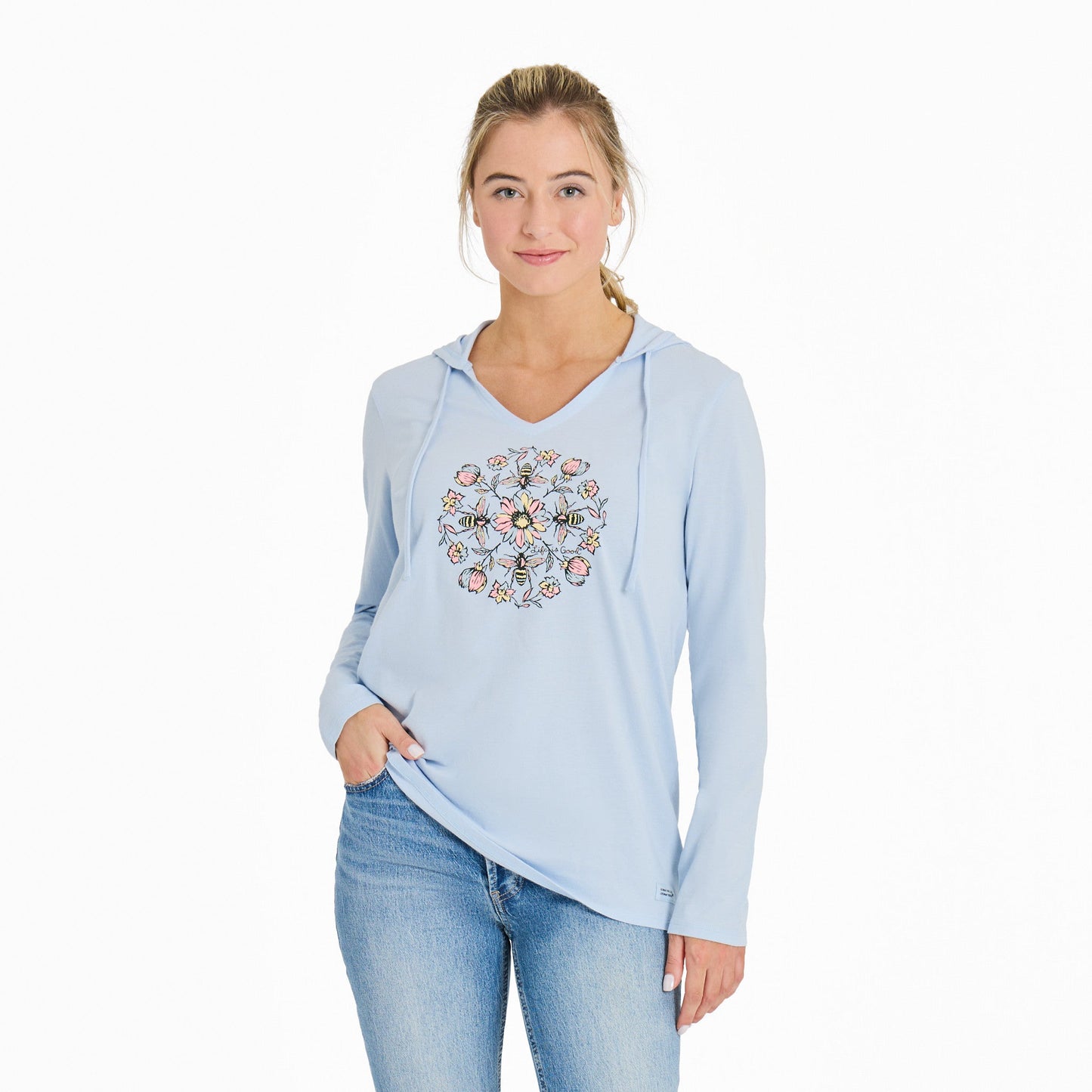 Women's Floral Bee Mandala Long Sleeve Crusher-LITE Hooded Tee