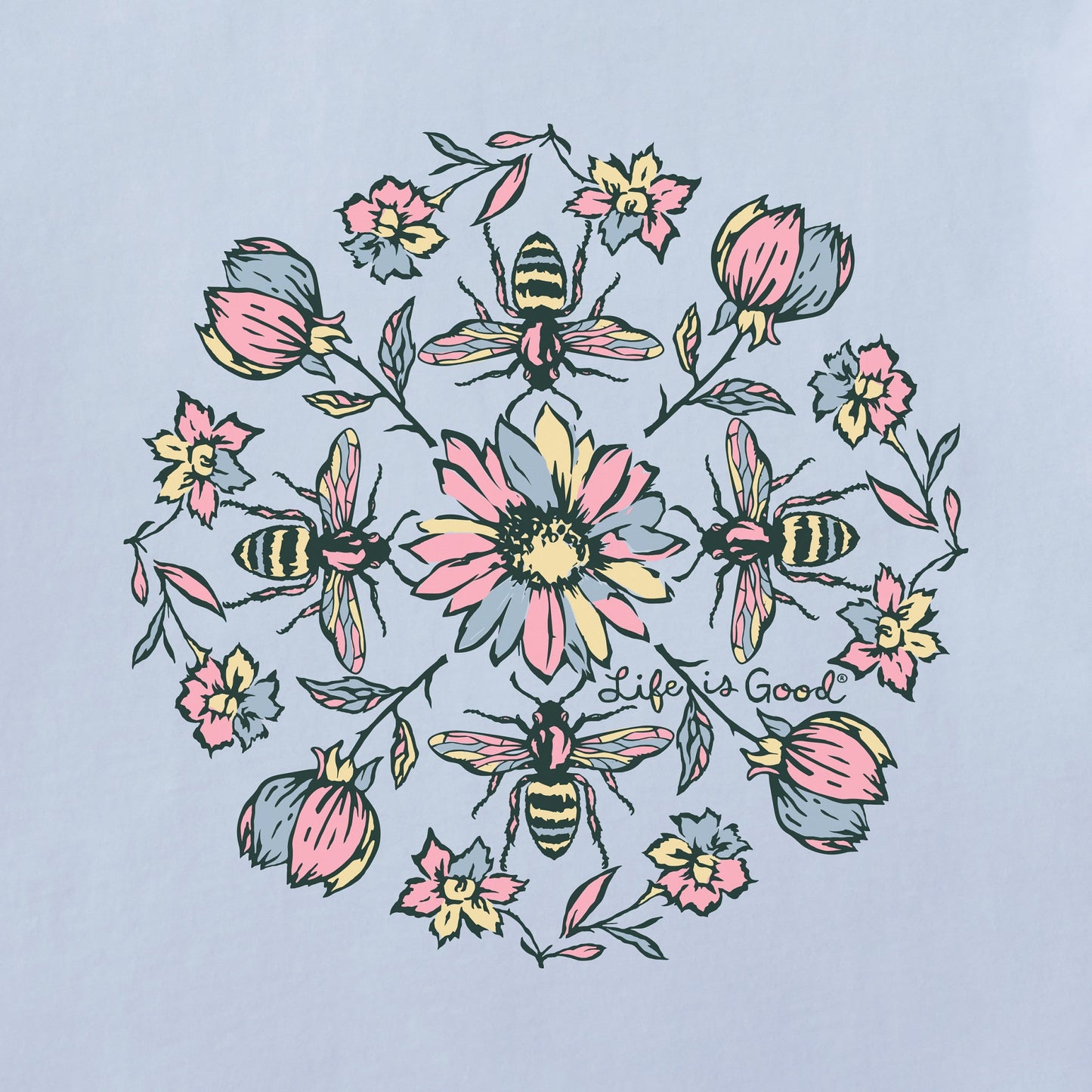 Women's Floral Bee Mandala Long Sleeve Crusher-LITE Hooded Tee