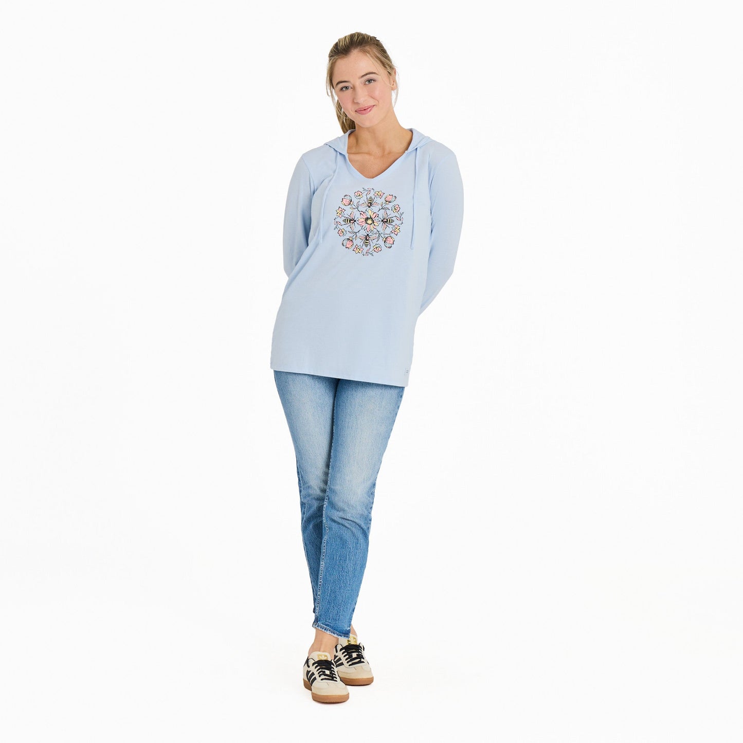 Women's Floral Bee Mandala Long Sleeve Crusher-LITE Hooded Tee