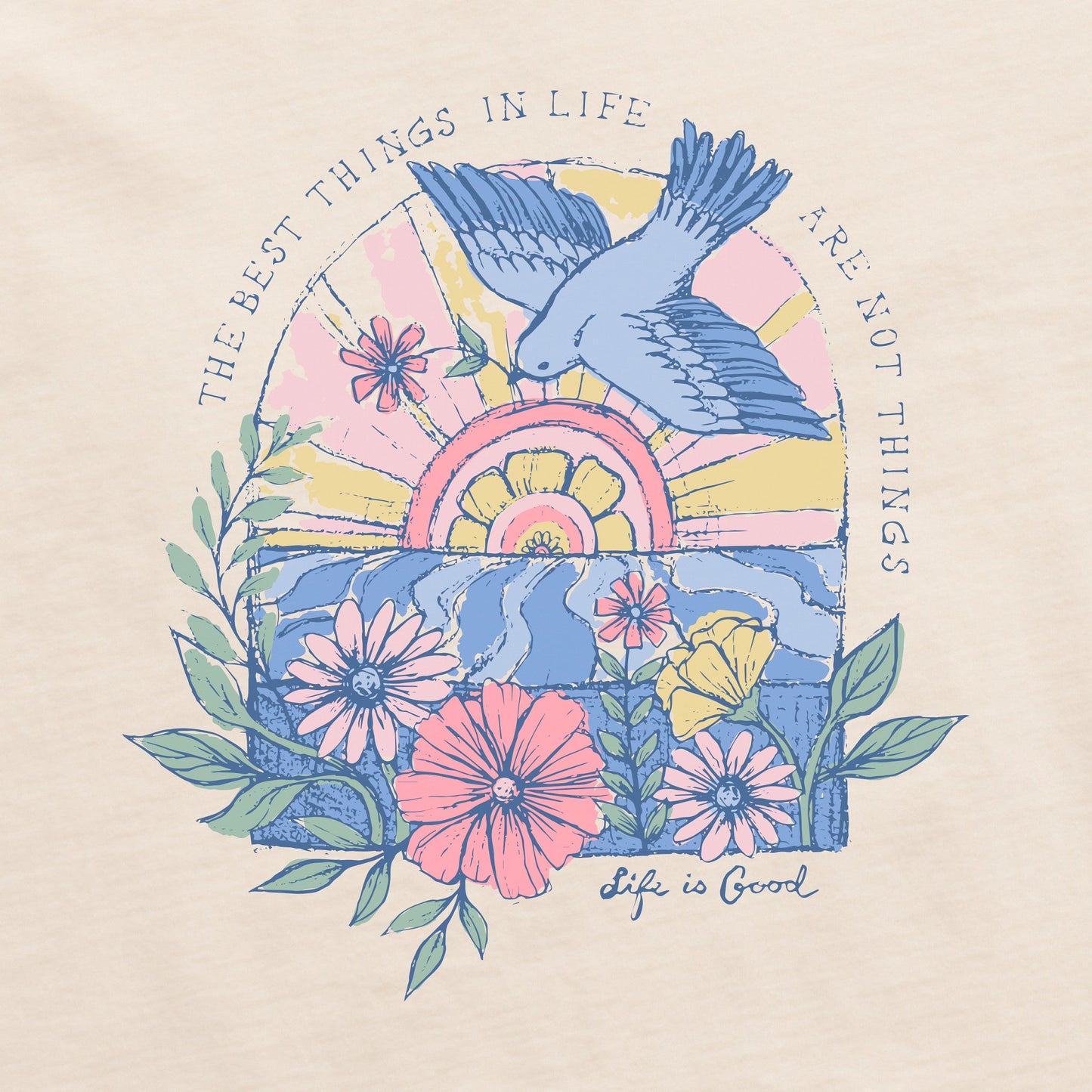 Women's Floral Bird Sunrise Best Things Long Sleeve Crusher-LITE Hooded Tee