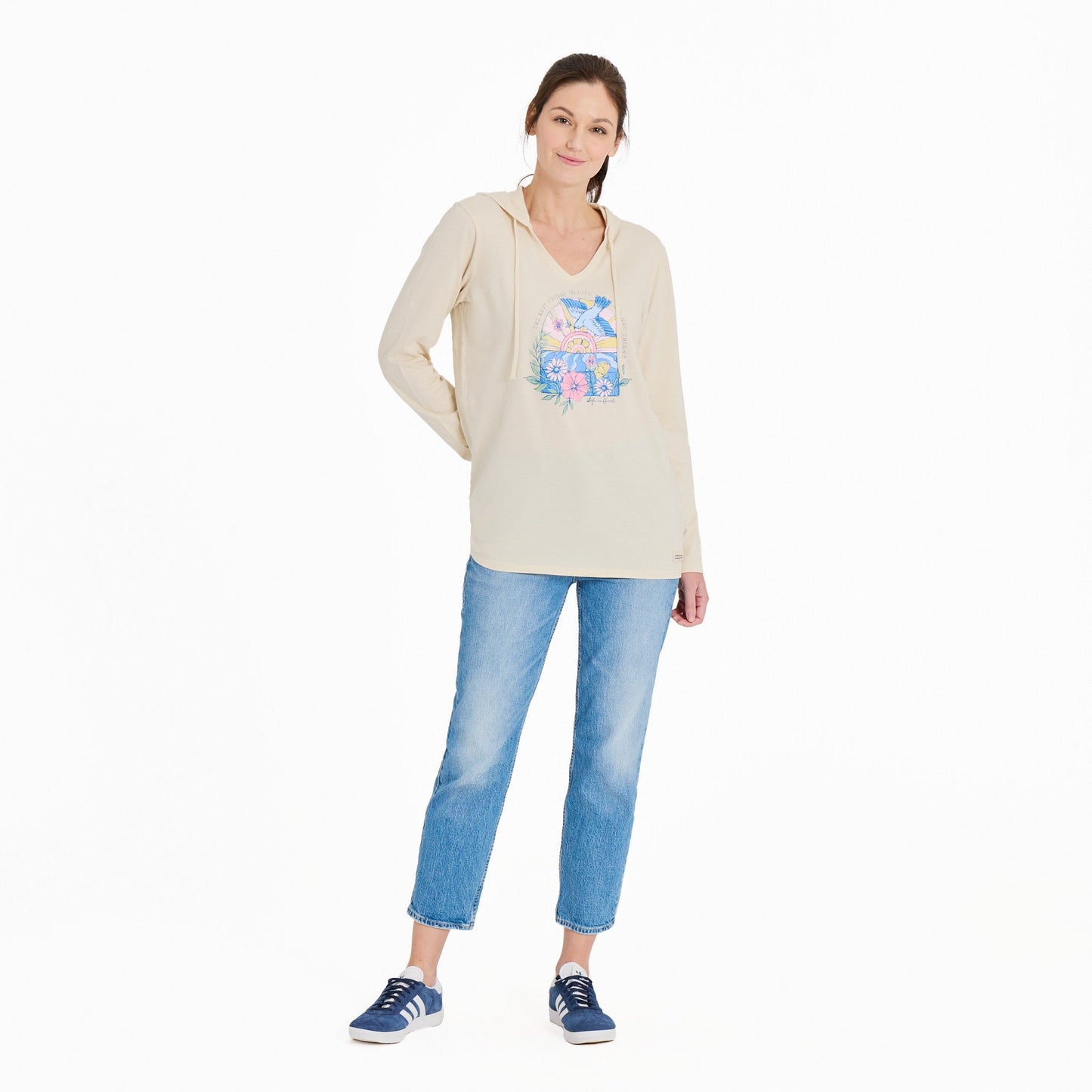 Women's Floral Bird Sunrise Best Things Long Sleeve Crusher-LITE Hooded Tee